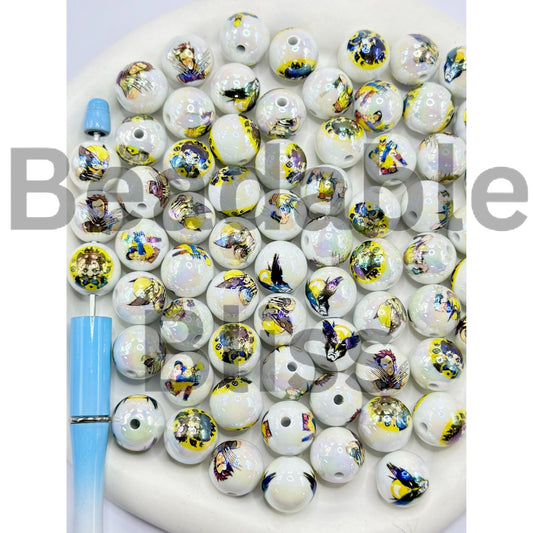 UV Coating Wolverin White Round Acrylic Beads, Random Mix, 16MM