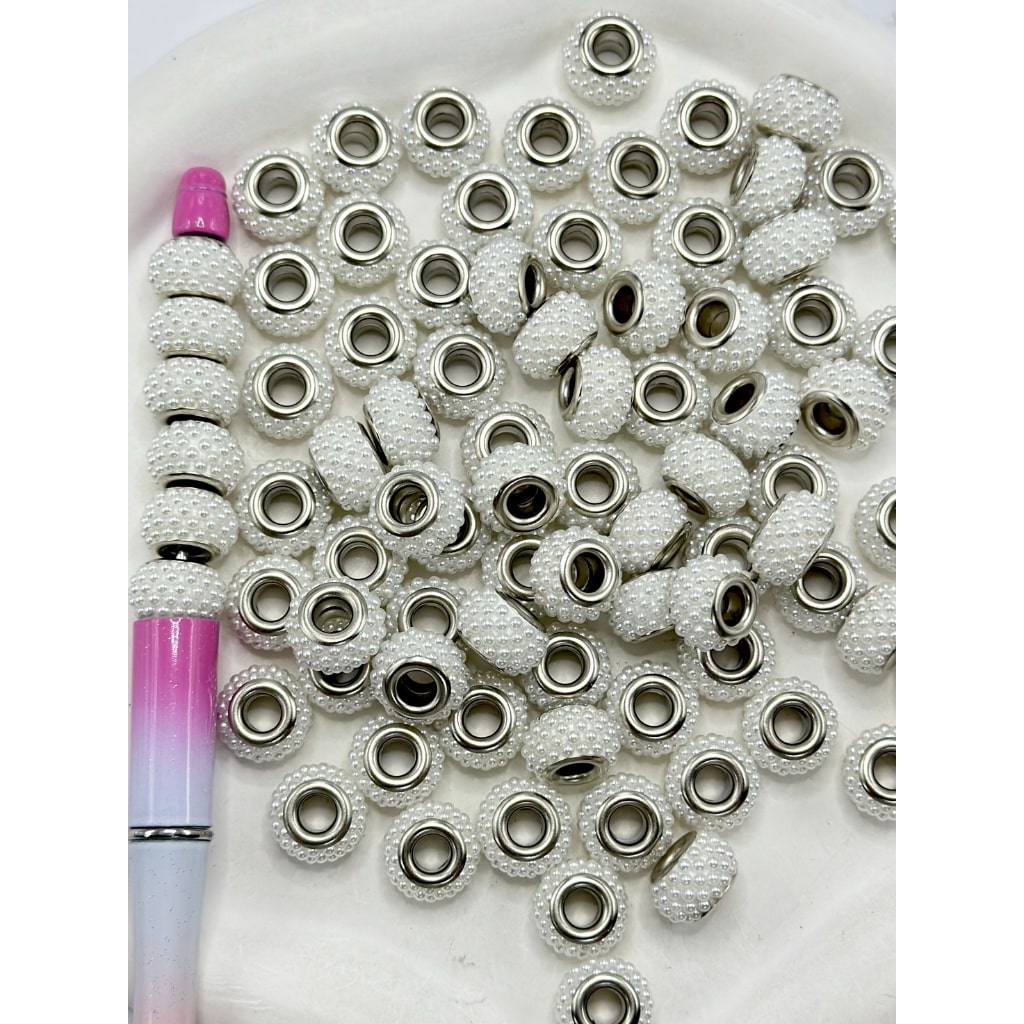 Large Hole Silver Metal Clay Pearl Wheel Beads, 14MM