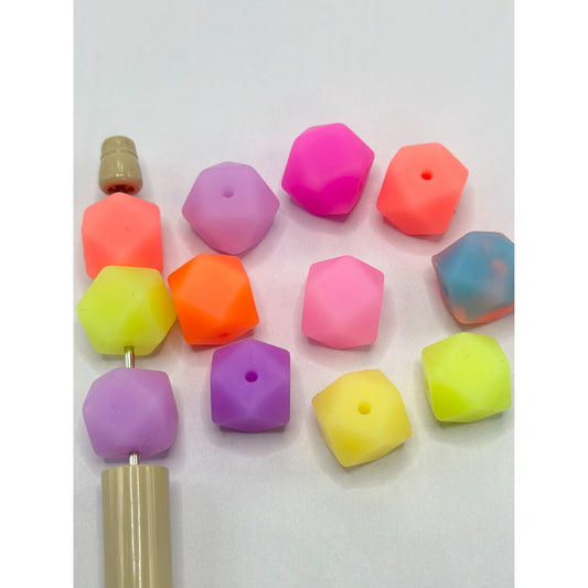 Luminous Hexagon Silicone Beads, Glow in the Dark, 14MM, Random Mix