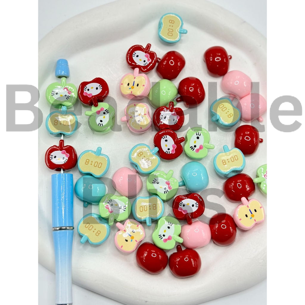 Cute Half Apple Colorful Prints Acrylic Beads, Random Mix, 8*9MM