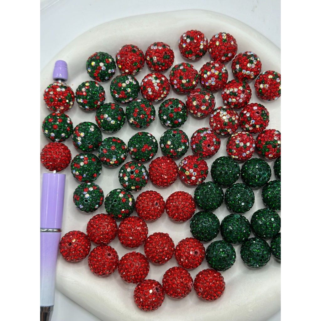 Merry Christmas Topic Rhinestone Clay Beads, 16MM