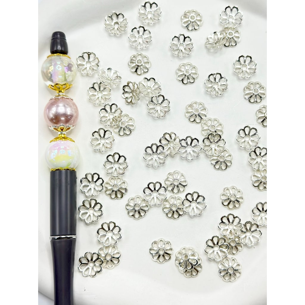 Beadable Gold & Silver Metal Flower End Spacer Cap Beads, 11MM