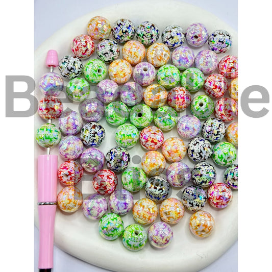 UV Coating Cute Deer White Round Acrylic Beads, Random Mix, 16MM