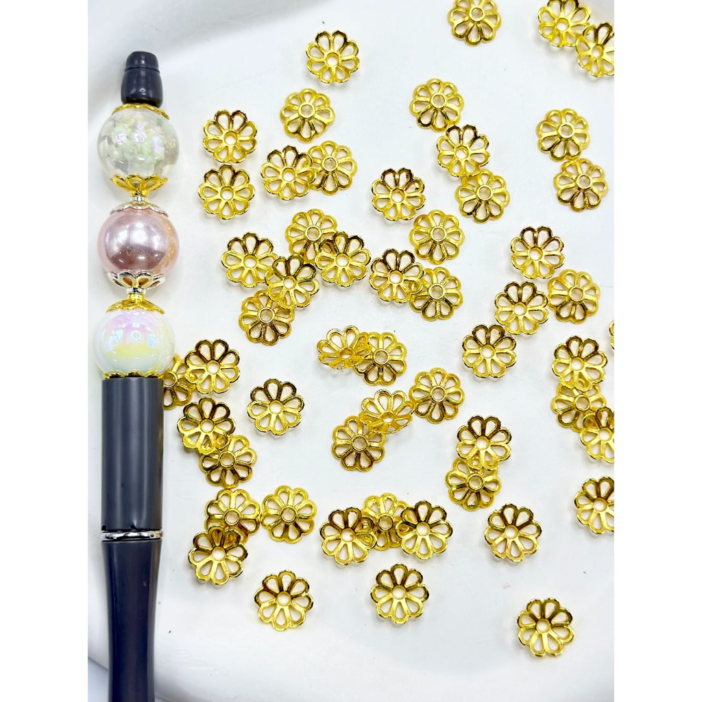 Beadable Gold & Silver Metal Flower End Spacer Cap Beads, 11MM