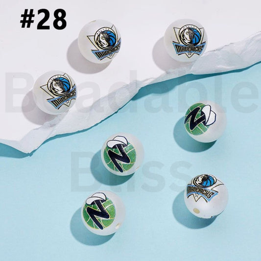 USA America Basketball Teams Dallas Maveric NB Sports Frosted Matt White Round Acrylic Beads, Random Mix, 16MM