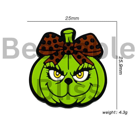 Spooky Green Monster Face Pumpkin Lepoard Bowknot Grinc Silicone Focal Beads