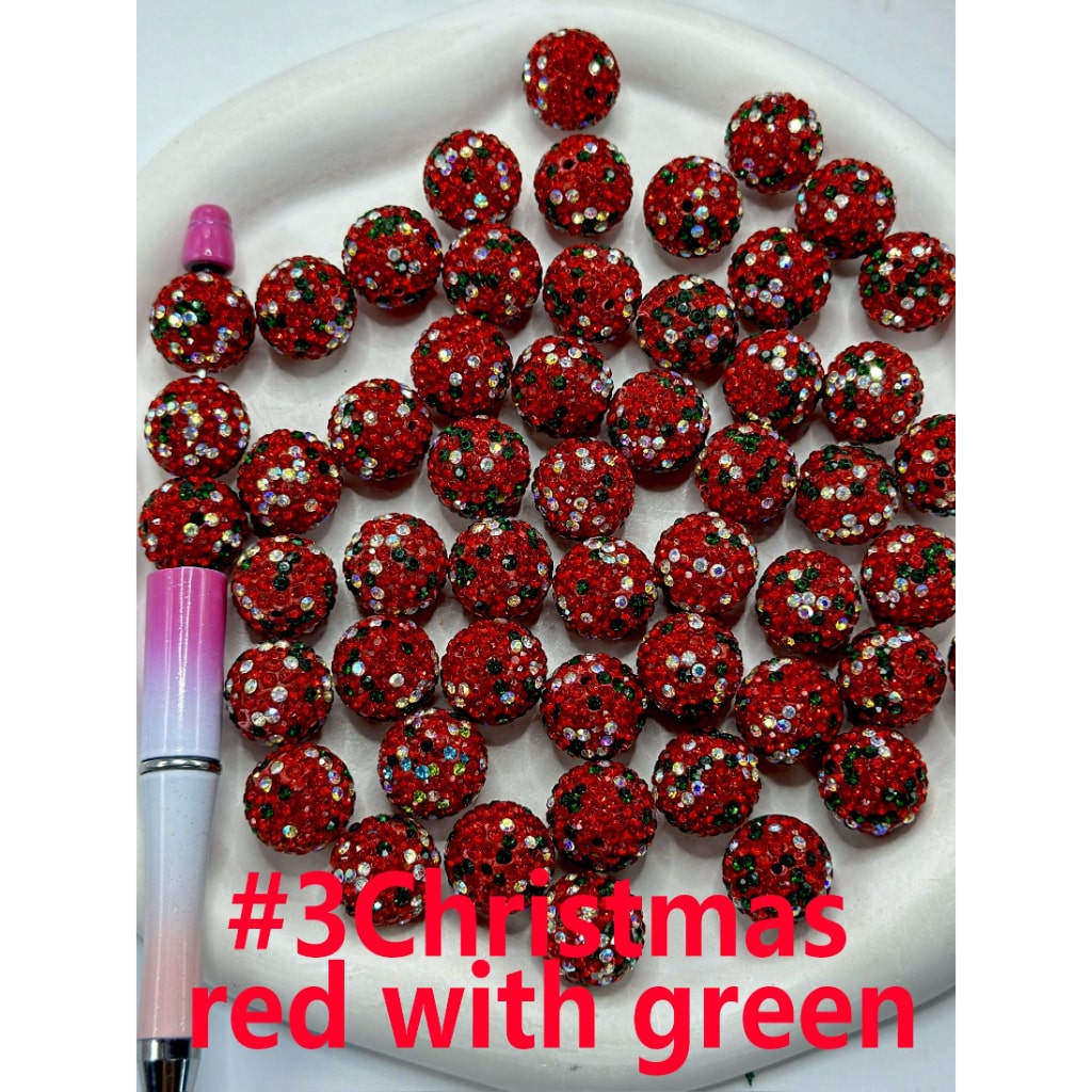 Merry Christmas Topic Rhinestone Clay Beads, 16MM