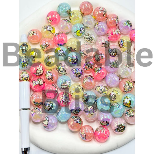 UV Coating Labub Cute Jelly Color Round Acrylic Beads 16mm Random Mix