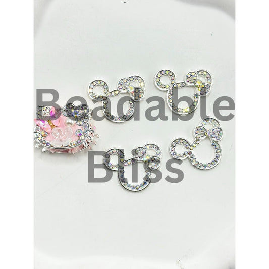 Sliver Alloy Metal Mouse Head Charm Frame with AB Rhinestone Chain, 30*24MM