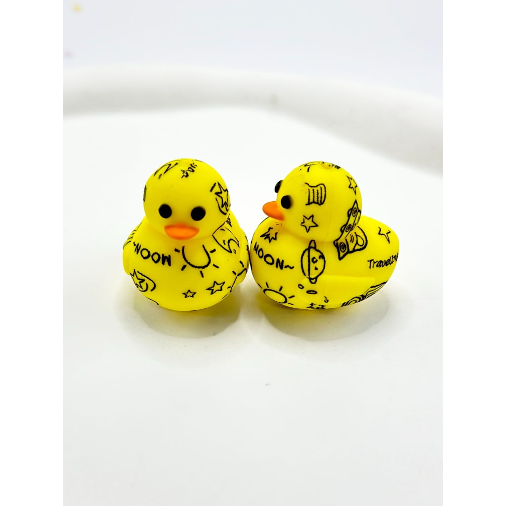 Space Moon Sun Astronaut Prints Yellow Cute Ducklings 3D Silicone Focal Beads