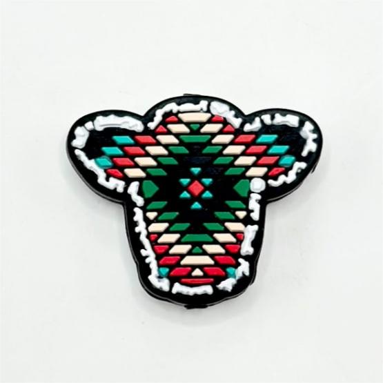 Cow Bull Ox Calf Head with Colorful Aztec Designs Silicone Focal Beads