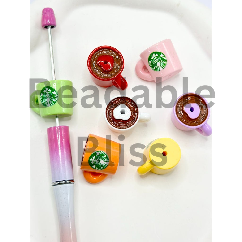 Starbuc Coffee Cup Acrylic Beads in Solid Colors, Random Mix, 19MM