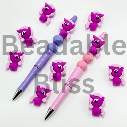 3D Cute Purple Unicorn Little Ponn Cartoon Silicone Focal Beads