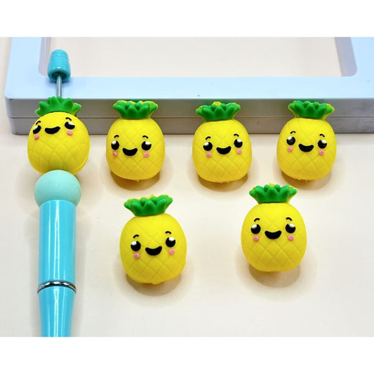 3D Mini Cute Yellow Smile Face Pineapple Fruit Silicone Focal Beads