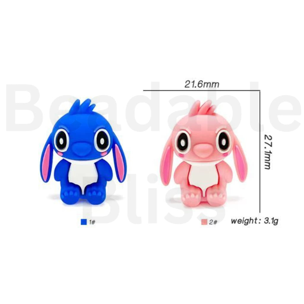 3D Cute Blue Pink Stitc Cartoon Silicone Focal Beads, Random Mix