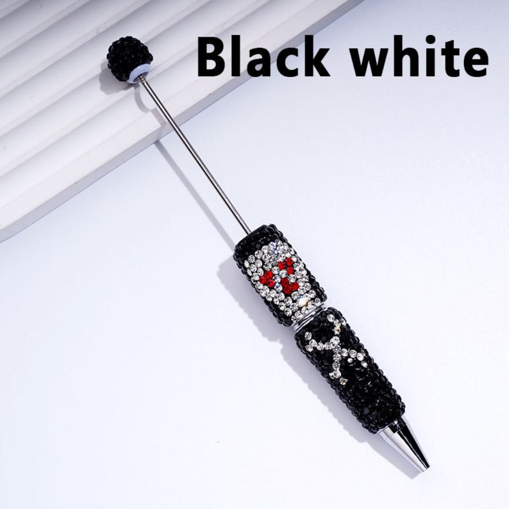 Horror Skeleton Skull Head Design Beadable Clay Pens with Colorful Rhinestones Covered the Entire Pen