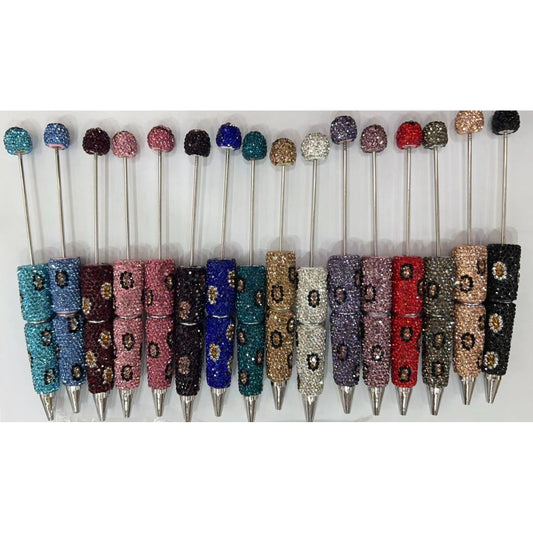 Beadable Pens with Clay Rhinestones Covered the Entire Pen & Small Flower Design, Random Mix