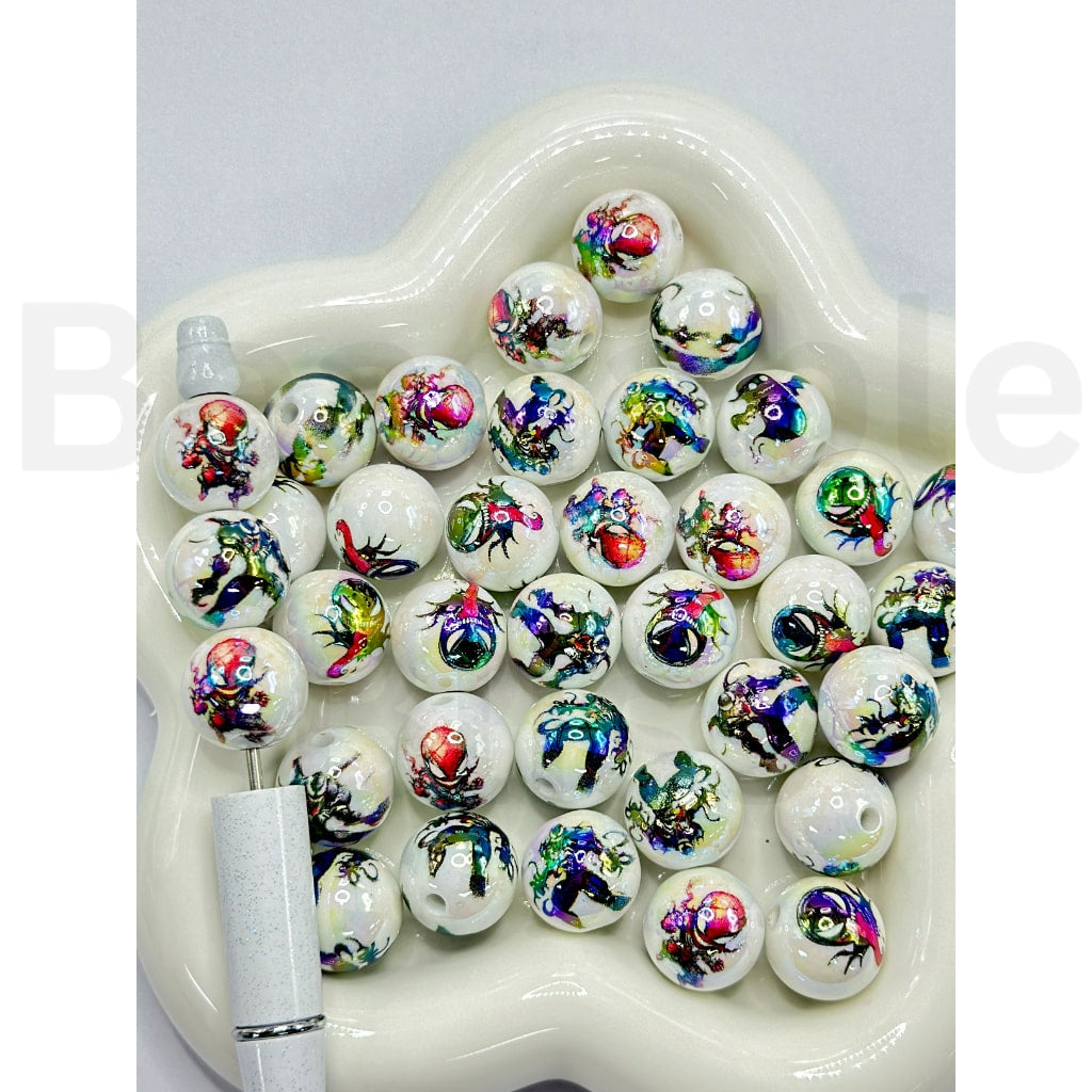 UV Coating Deadpoo Spiderma Marve Round Acrylic Beads, Random Mix, 16MM