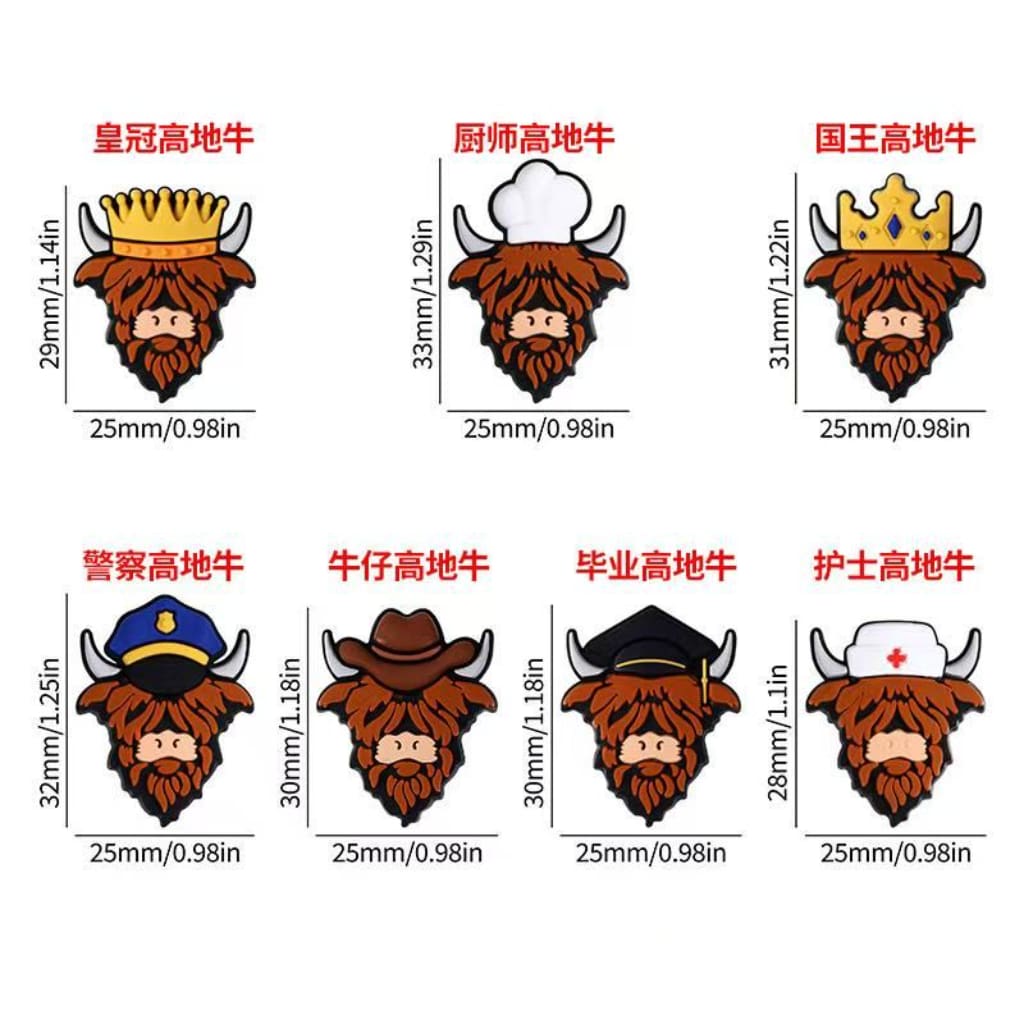 Vivid Cute Crown Cook King Police Nurse Cowboy Graduation Highland Cow Silicone Focal Beads