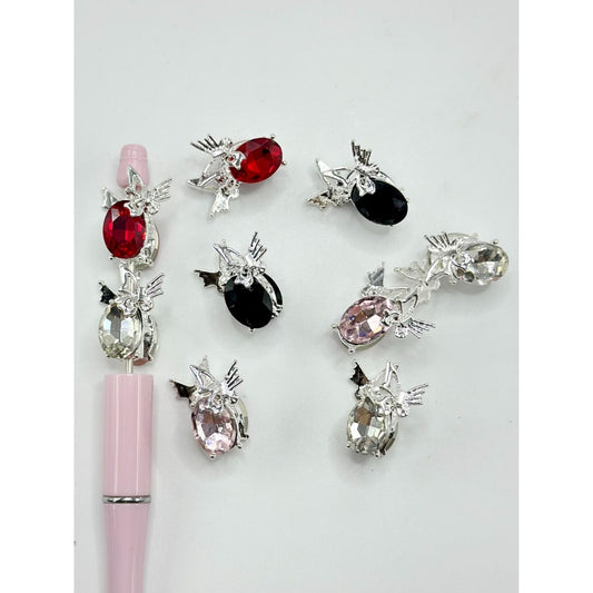 Fancy Silver Alloy Butterfly Large Oval Rhinestone Acrylic Beads, 22MM