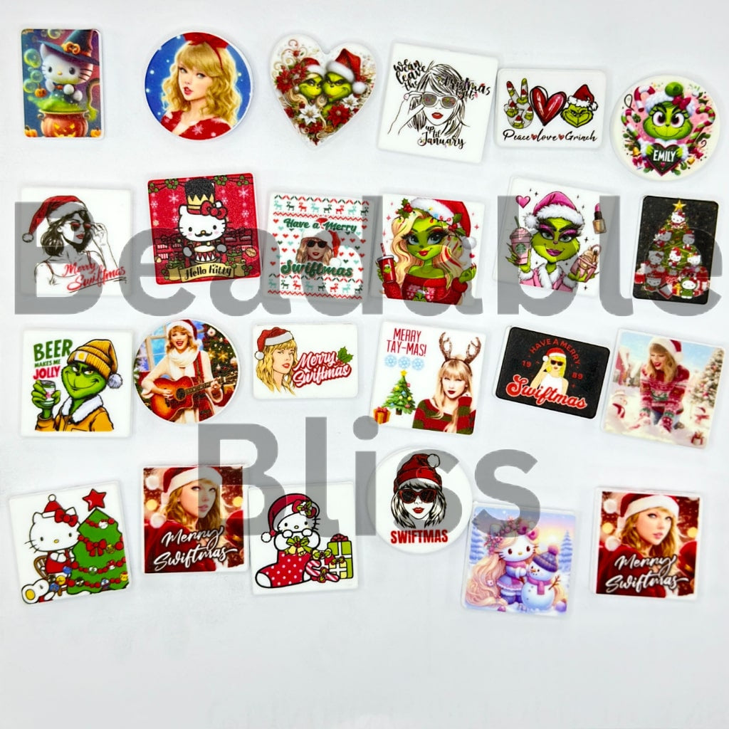 Christmas Theme Series Taylo Swif Grinc HK Silicone Focal Beads, Random Mix, Please Read the Description