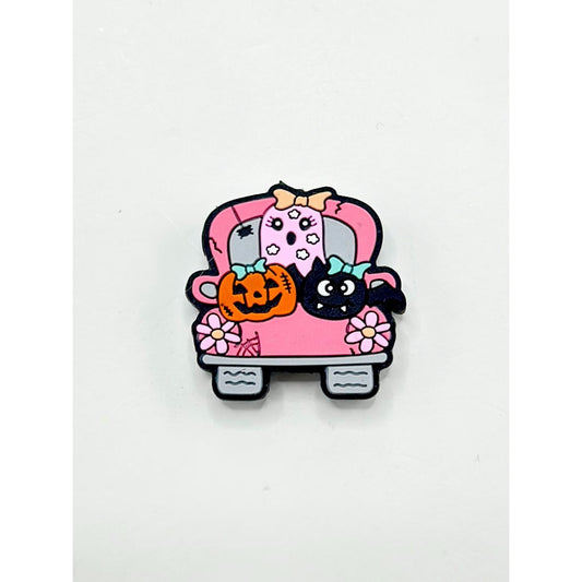 Pumpkin Ghost Bat in a Pink Car Silicone Focal Beads