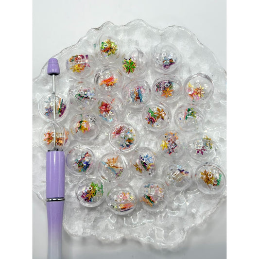 DIY Beads, Acrylic Beads with Flakes Inside, Clear Hollow Shaker Ball, Size 20mm