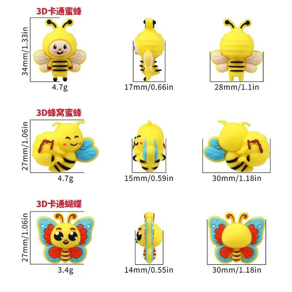 3D Cute Yellow Bee Honeycomb Butterfly Silicone Focal Beads