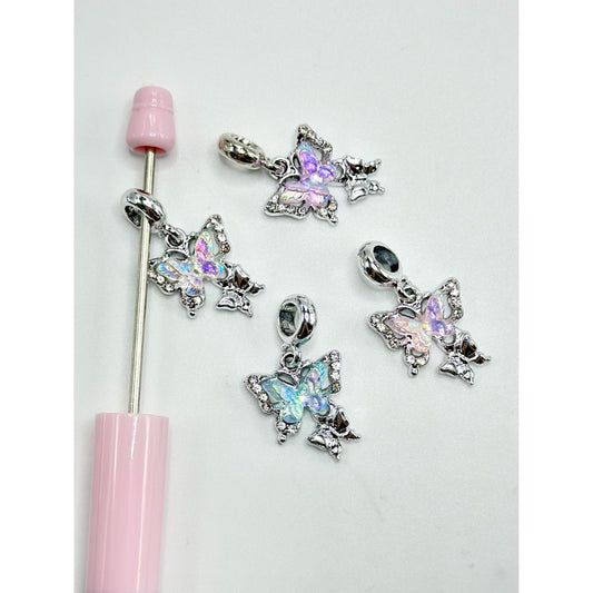 Fancy Silver Alloy Butterfly Bail Bead with Jump Ring and Rhinestone Pendant, Random Mix, 30*16MM