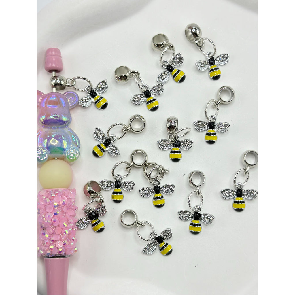 Little Cute Bee Alloy Charm Chain with Clear Rhinestone for Pen, Around 30MM