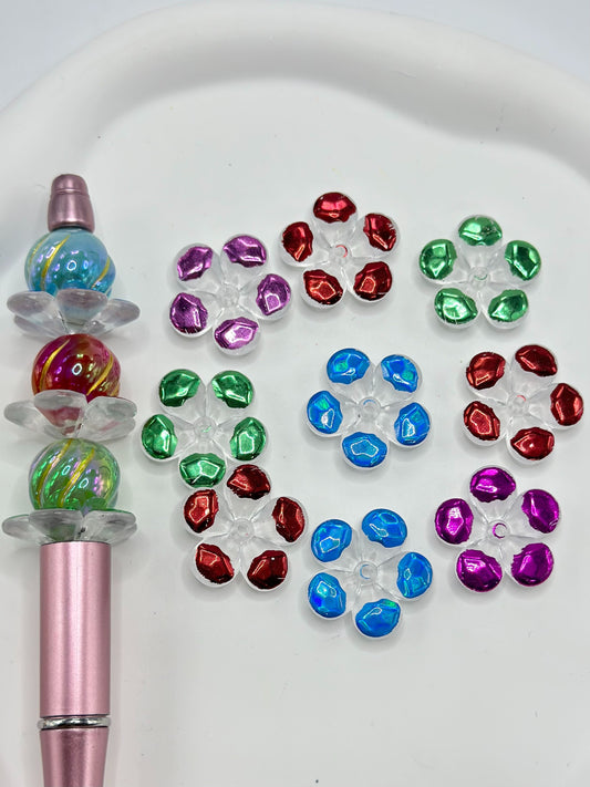 Clear Color Small Flowers with Five Petals and Various Colors Paint Acrylic Beads, Random Mix Color, 22MM, Please Read Description