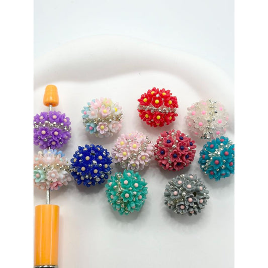 Alloy Acrylic Beads with Small Dopamine Colors Flowers, Random Mix, 22MM by 20MM