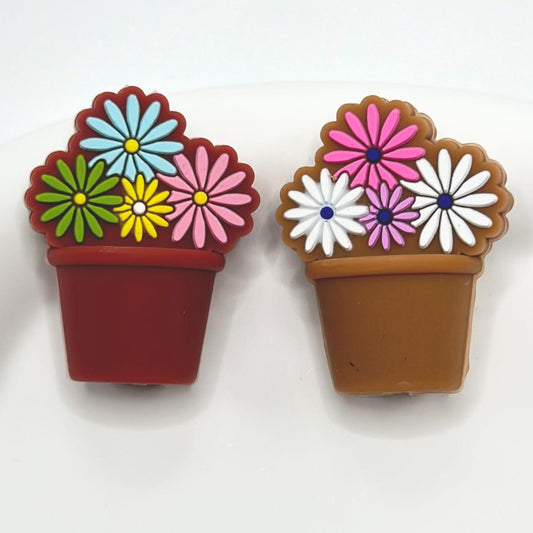 Small Various Colors Flowers in Flower Pot  Silicone Focal Beads