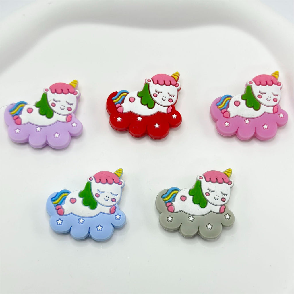 Little Cute Unicorn Sleeps on the Cloud Silicone Focal Beads