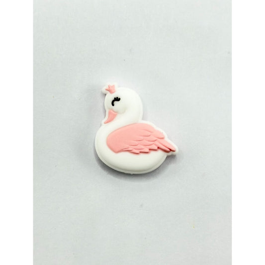 Cute White Swan with Pink Wing Silicone Focal Beads