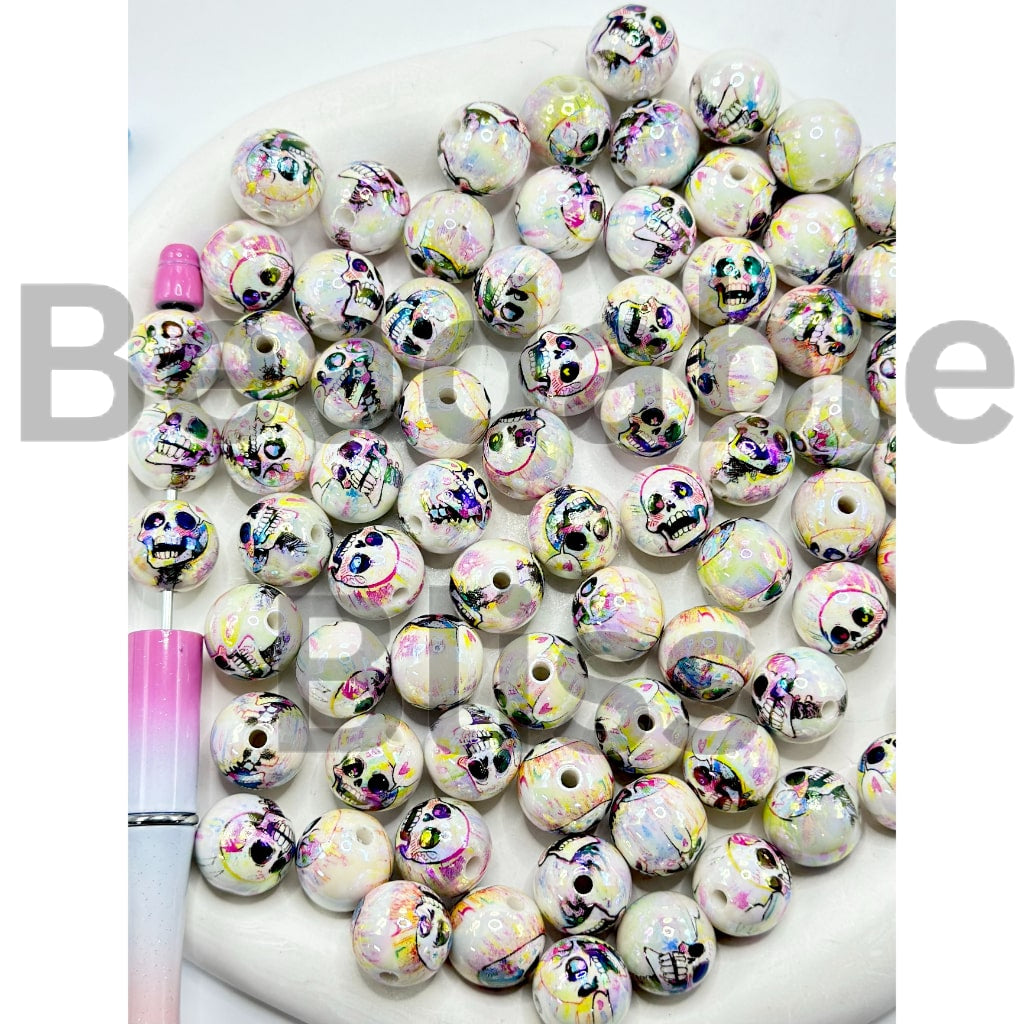 Horrible Skull Head Round Acrylic Beads, Random Mix, 16MM