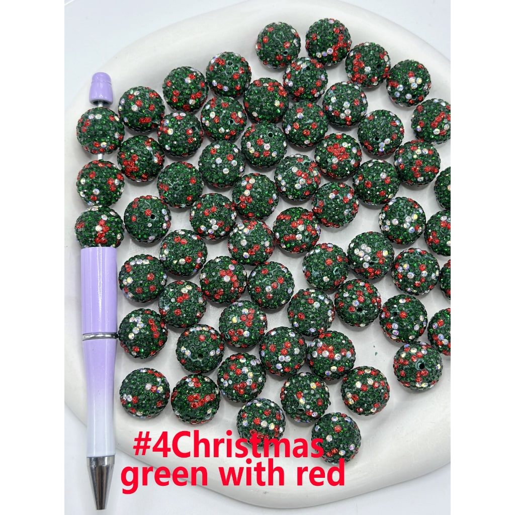 Merry Christmas Topic Rhinestone Clay Beads, 16MM