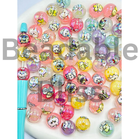 UV Coating Cute Bunny Rabbit Animal Jelly Color Round Acrylic Beads, Random Mix, 16MM