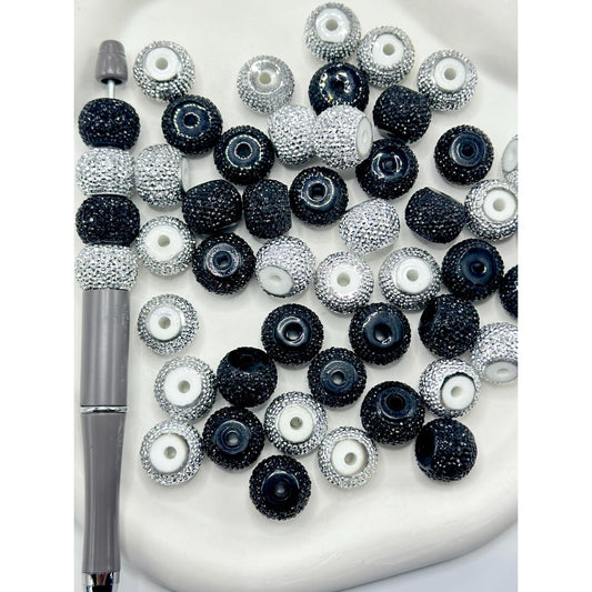 Silver & Black Rhinestone Wheel Acrylic Beads, 12*16MM