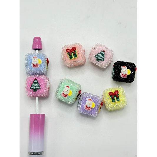 Merry Christmas Square Cube Sugar Acrylic Beads, Random Mix, 16MM