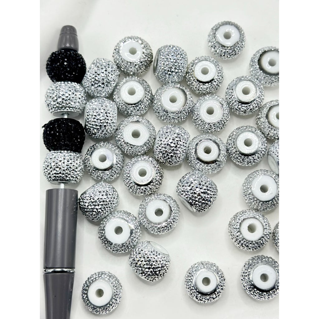 Silver & Black Rhinestone Wheel Acrylic Beads, 12*16MM