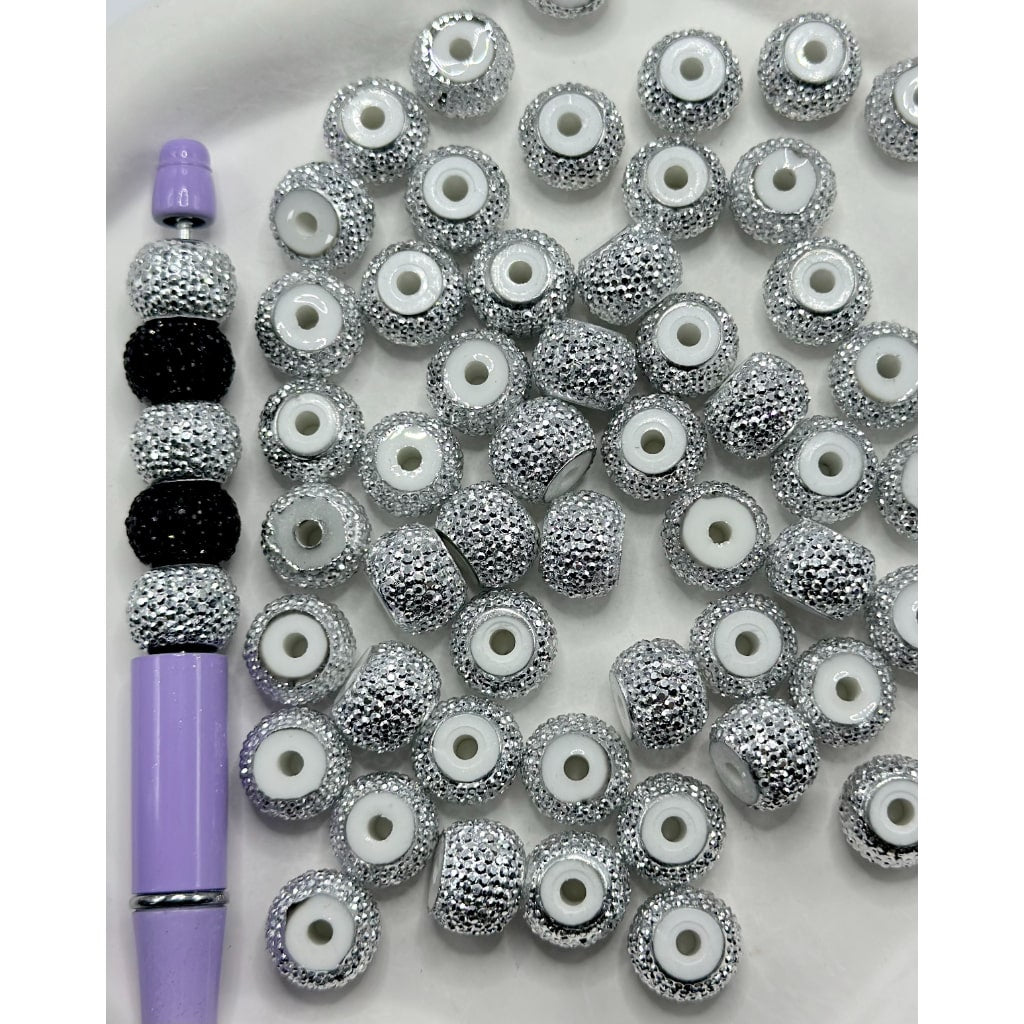 Silver & Black Rhinestone Wheel Acrylic Beads, 14*10MM