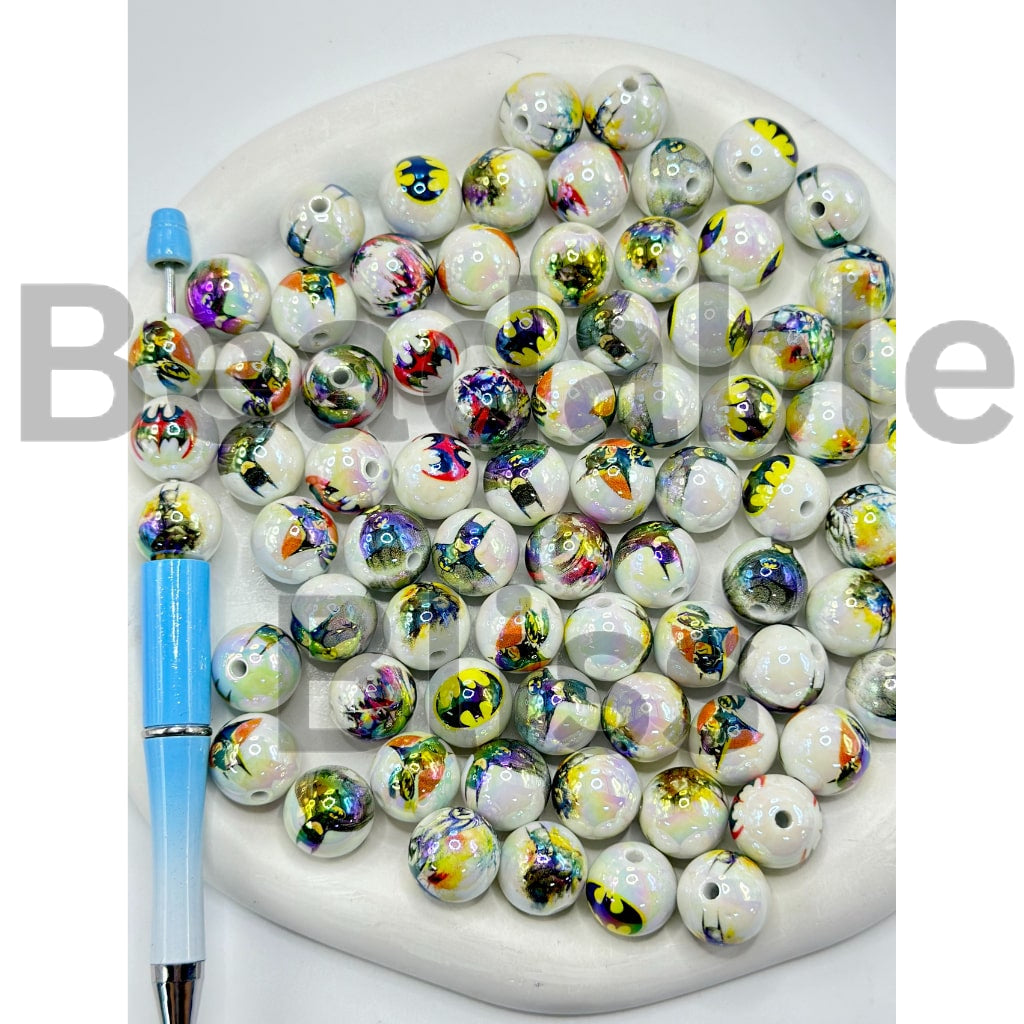 Batma Prints White Round Acrylic Beads, Random Mix, 16MM