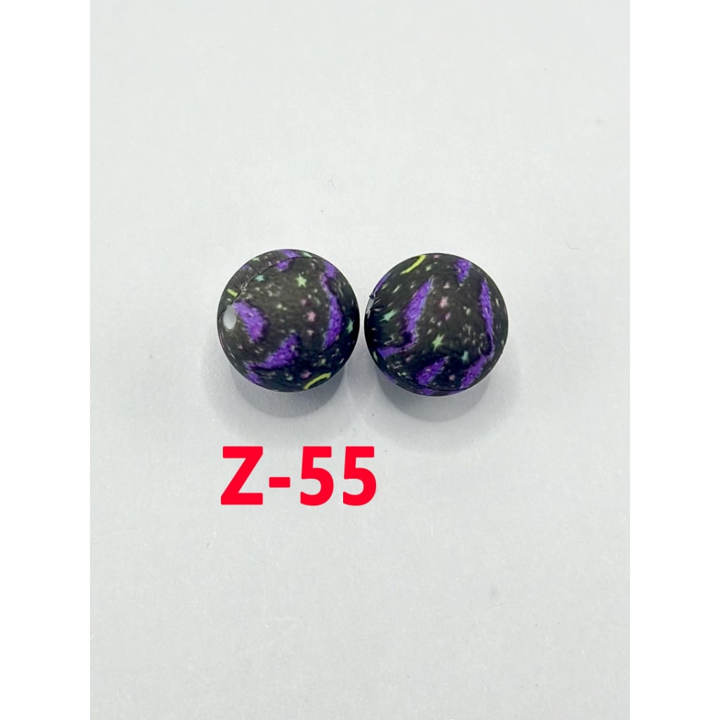 Starry Galaxy Sky Halloween Round Printed Silicone Beads 15mm, Number Z-55