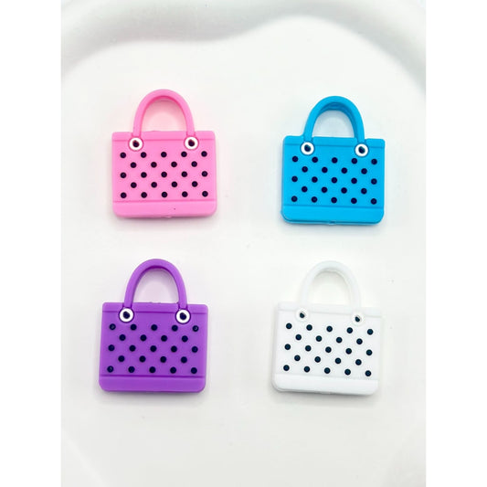 Lady Handbag Basket with Small Black Spots Silicone Focal Beads, 285MM