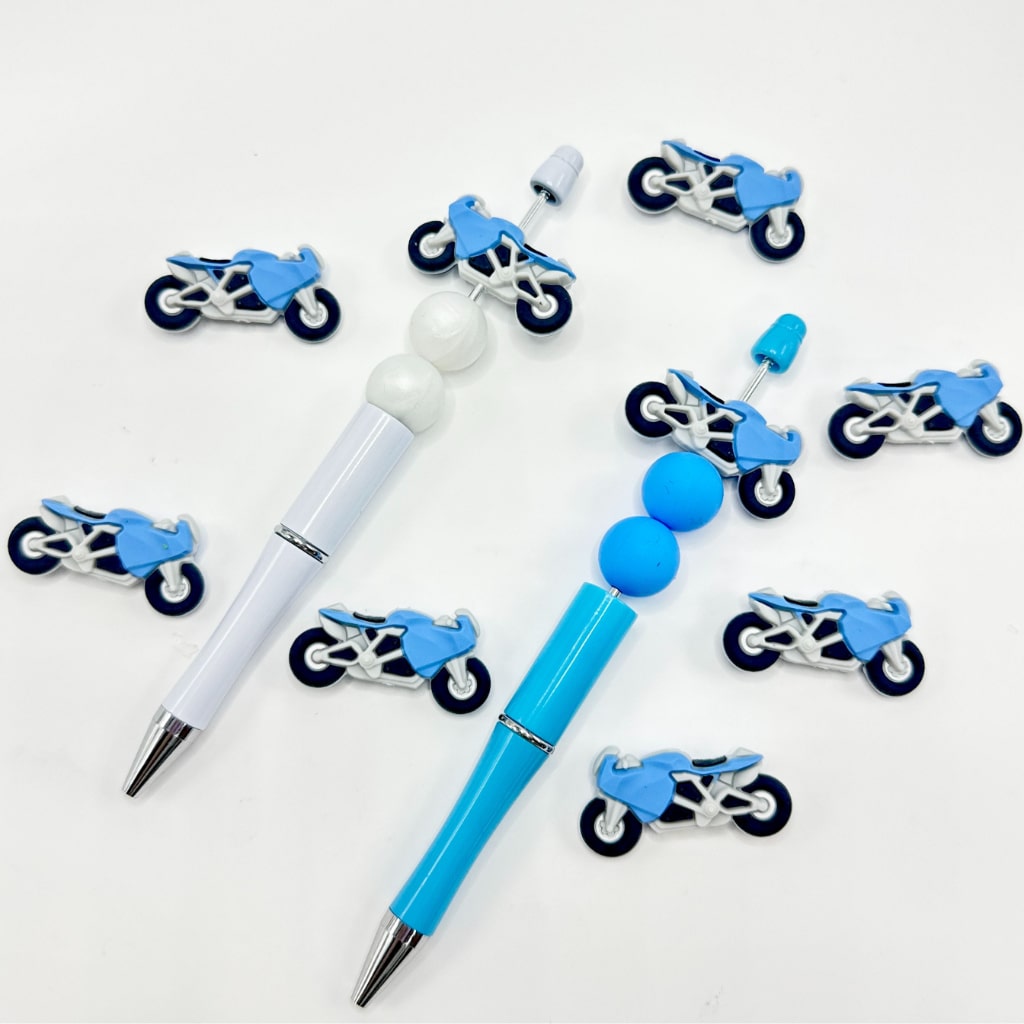 Blue Motorcycle Racing Silicone Focal Beads