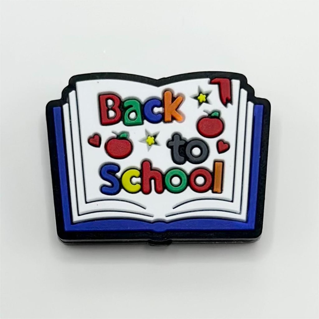 Back to School Book with Apple and Colorful Text Silicone Focal Beads