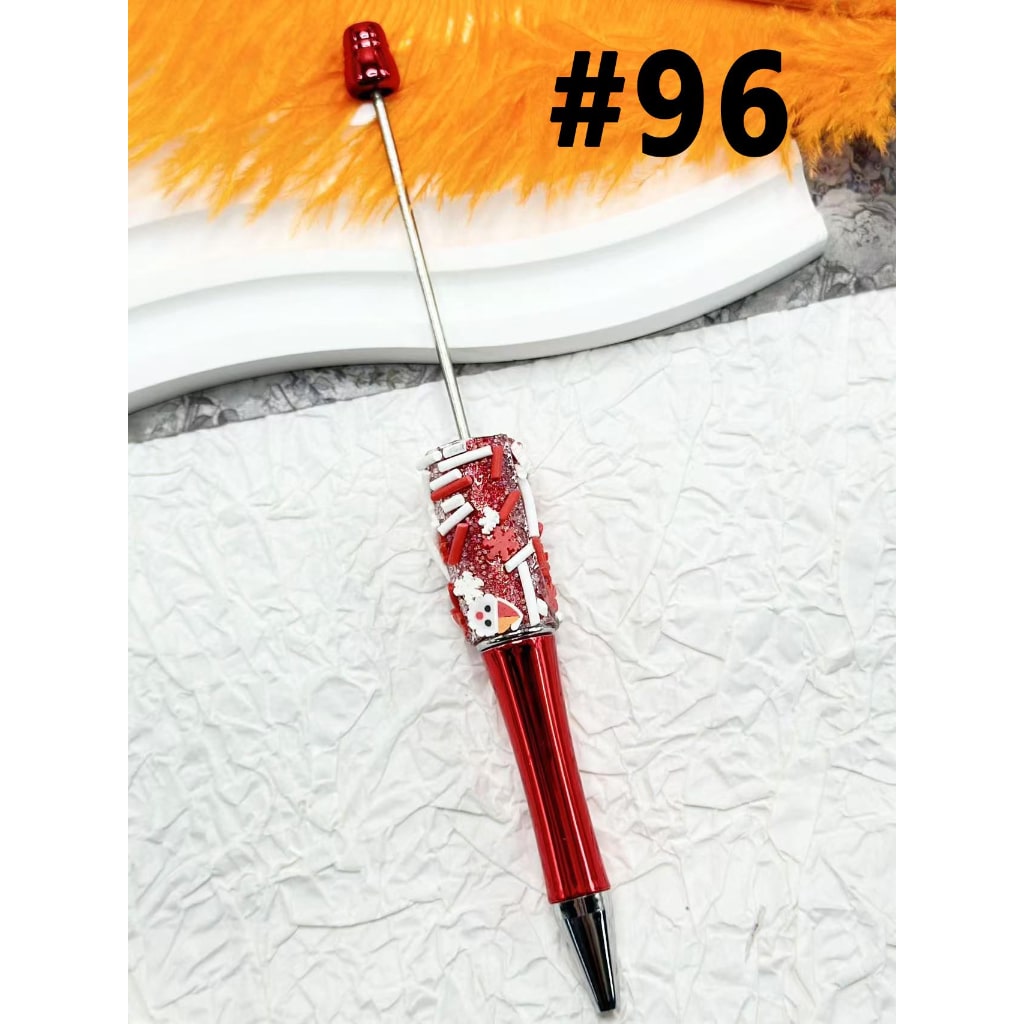 Christmas Red Green Color Beadable Pen with Ornaments Snow Flakes Bells Candy Christmas Trees Snowman