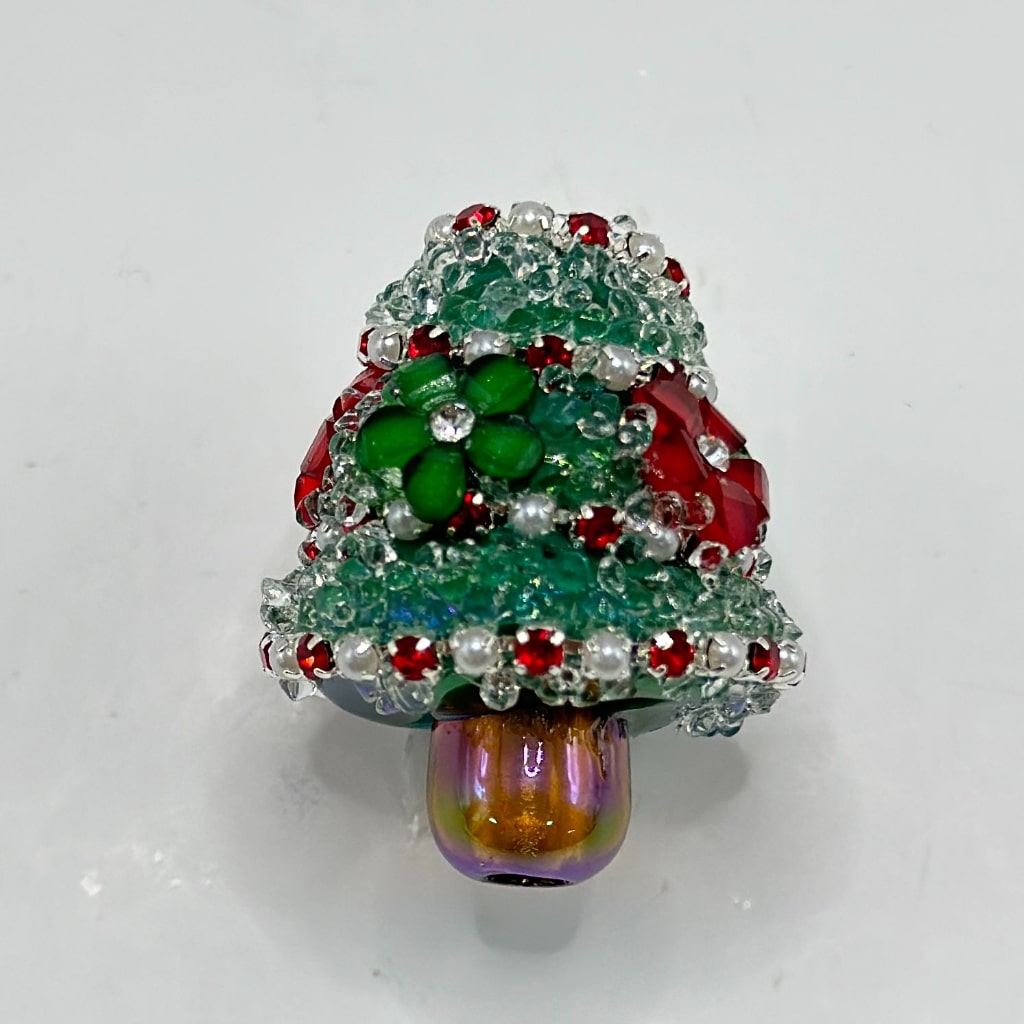 Bling Bling Vivid Red Green Rhinestone White Pearl Small Flower Christmas Tree Sugar Acrylic Beads, Around 30*24MM