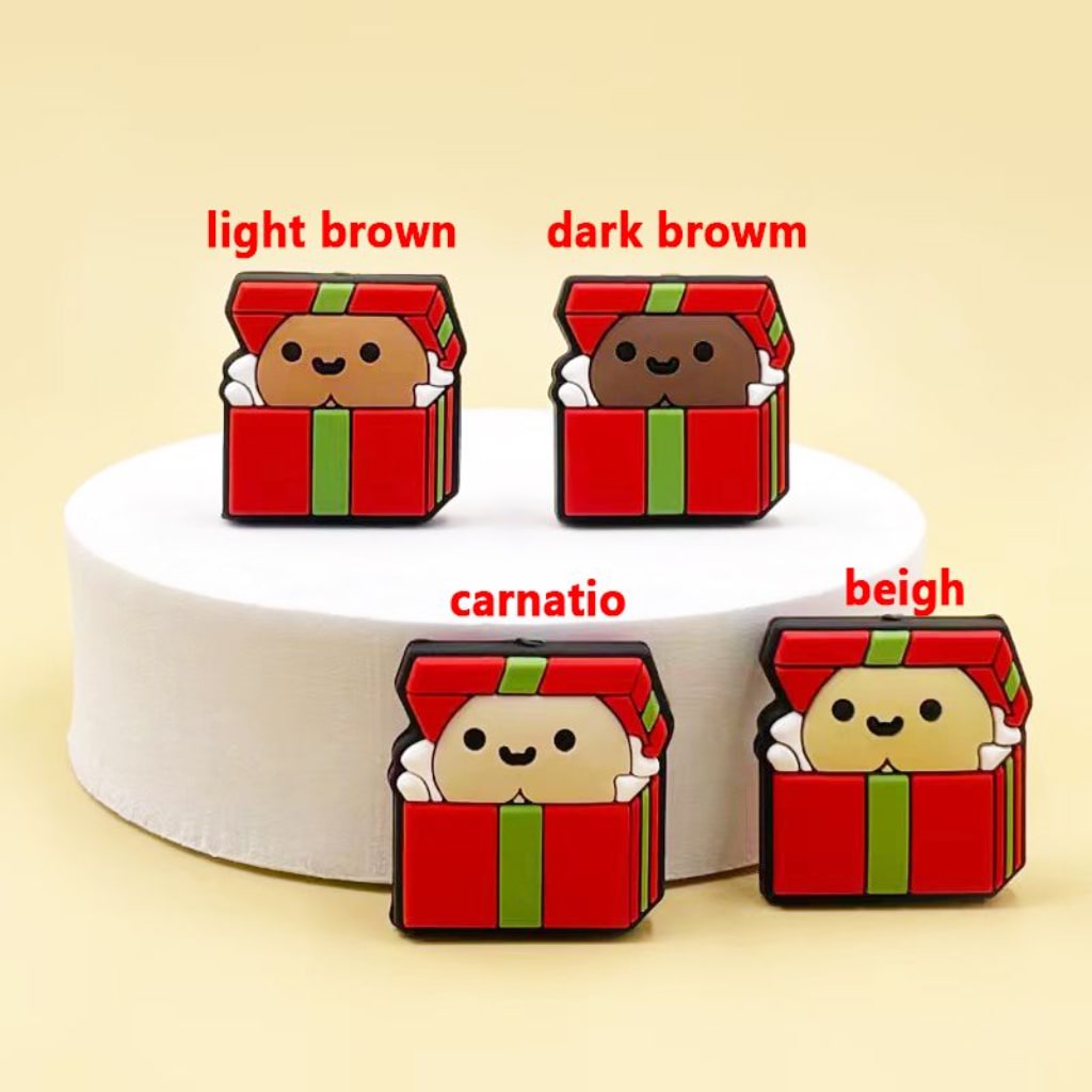 Cute Christmas Gift Box Silicone Focal Beads